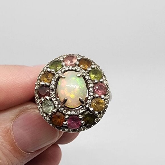 VTG 925 Sterling Silver Size 8 Authentic Carol Brodie Fire Opal Tourmaline Ring - Picture 3 of 14
